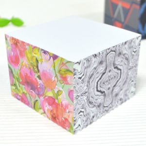 플라워 일러스트 인쇄 큐브형 포스트잇 (70*75mm) 500매 | 큐브형 메모지(칼라인쇄) 제작
